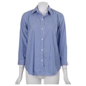 Lauren Ralph Lauren Top M Blue Striped Cotton Non-Iron Button Up 3/4 Sleeve LRL